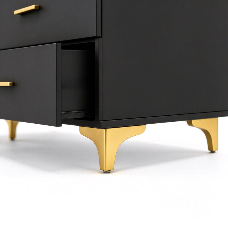 47" Black 6 Drawer Dresser with Gold Handles & Legs, Modern Glam Storage Cabinet image number 6