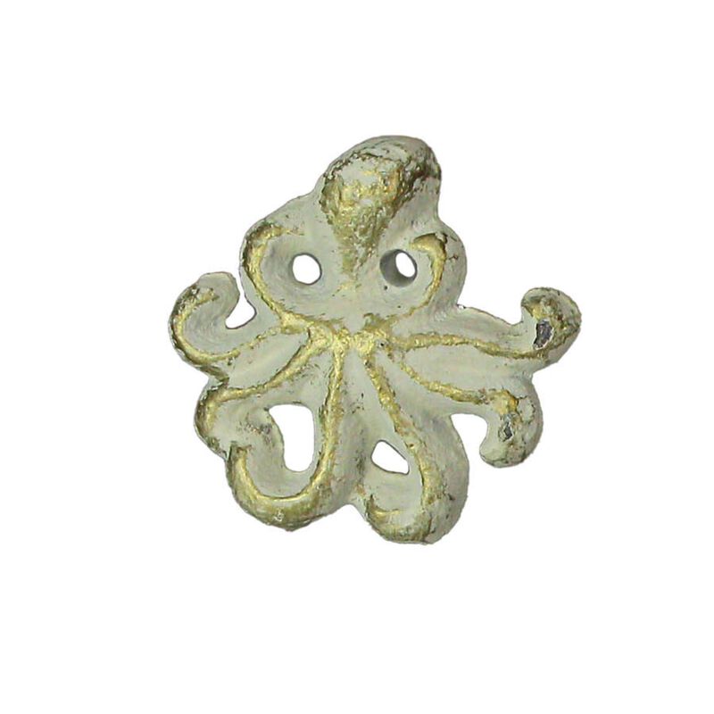 Set of 6 Rustic White Finish Cast Iron Octopus Drawer Pulls - Decorative Cabinet Knobs - Nautical Home Decor - Seaside Furniture Accents - 2 Inches Long image number 0