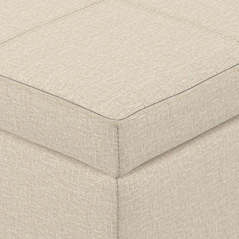 Kingsley 48 inch Wide Transitional Rectangle Large Storage Ottoman in Natural Linen Look Fabric, Assembled image number 7