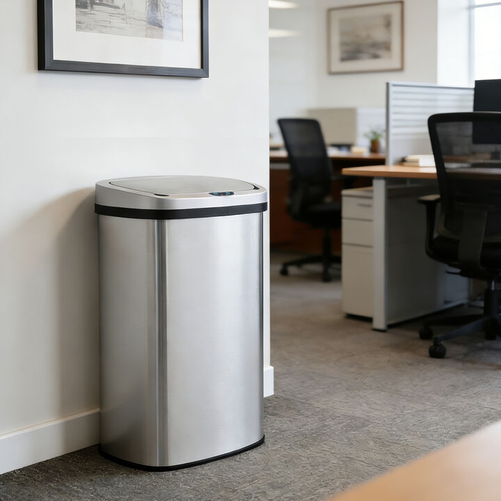 16 Gal./60 Liter Stainless Steel Touchless Motion Sensor Trash Can, Oval Kitchen Garbage Can, Silver