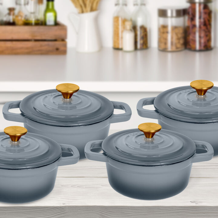 8 oz. Enameled Cast Iron Mini Dutch Ovens in Grey - Set of 4