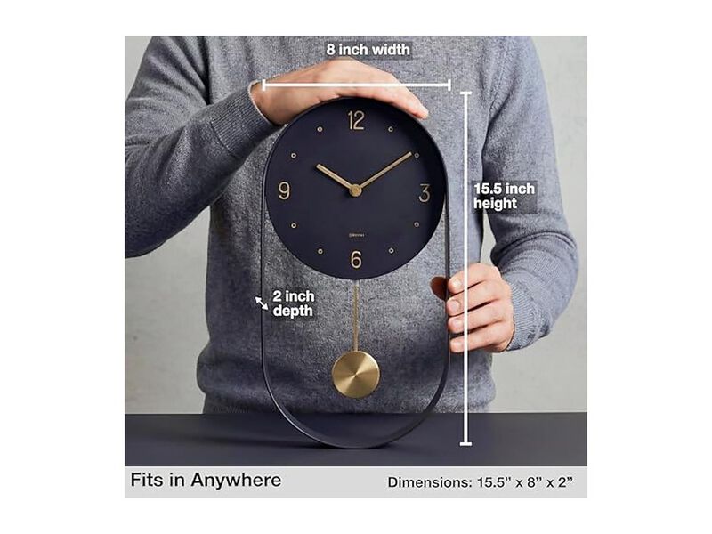 Pendulum Black Gold Minimalist Metal Wall Clock Silent Modern Battery Operated image number 2