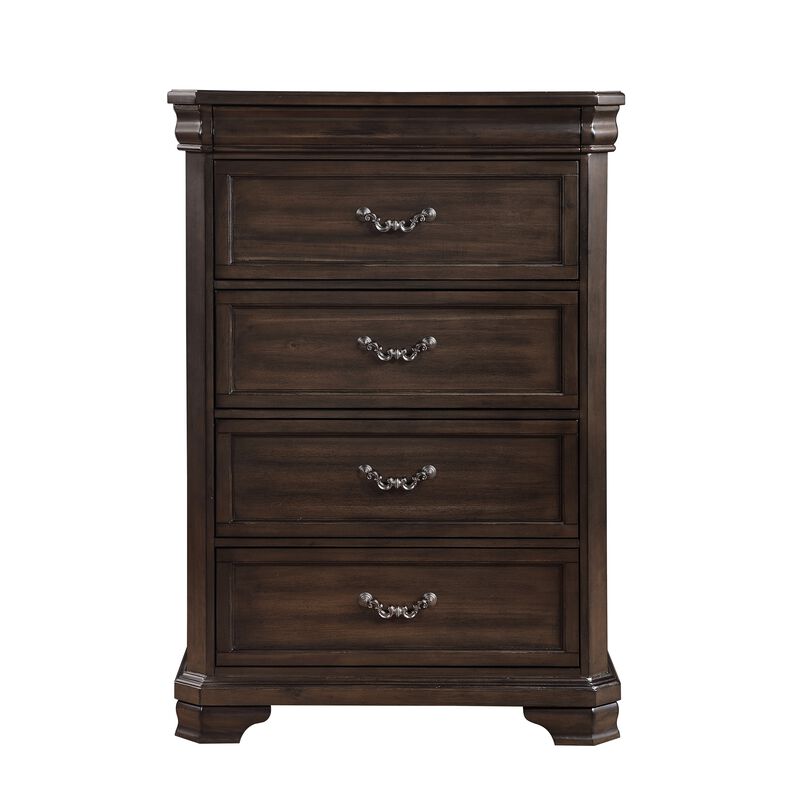 Lynda Tall Dresser Chest, 4 Drawers, Walnut Brown Solid Acacia Wood - Benzara