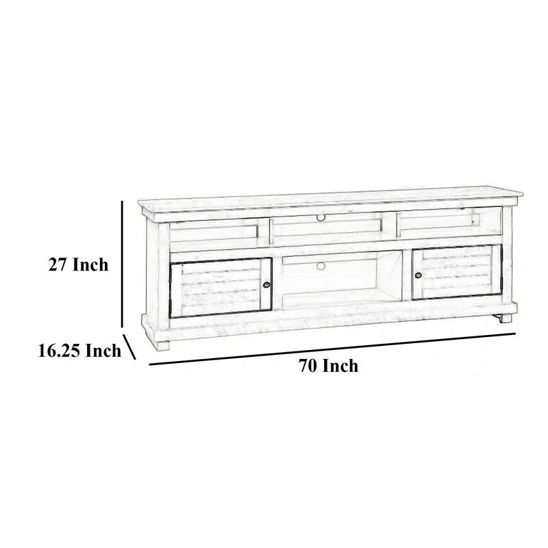 Ayne TV Stand Media Cabinet, 2 Doors and 4 Shelves, Black Wood 70 Inch - Benzara