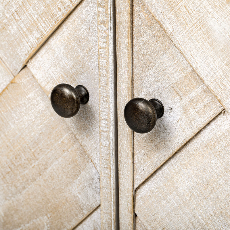 Merax U_Style Versatile console table with Woven Wood Slats and Solid Wood Veneer