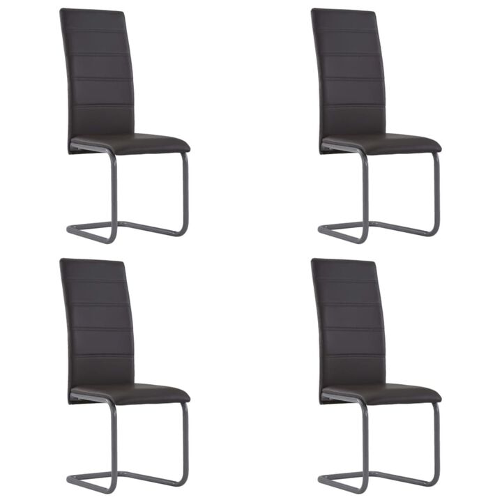 282096 vidaXL Cantilever Dining Chairs 4 pcs Brown Faux Leather