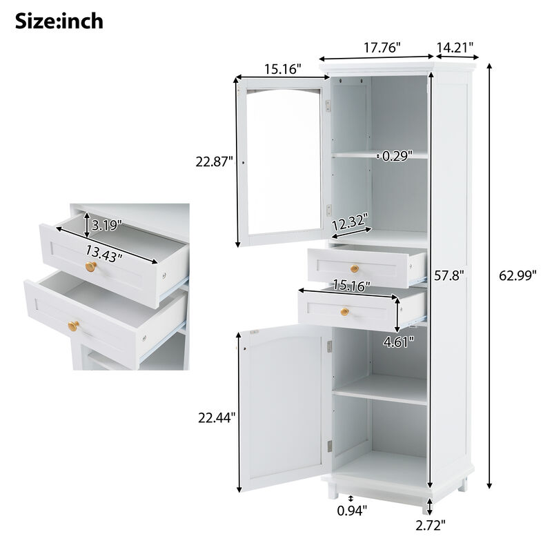 Merax Tall Bathroom Storage Cabinet with Glass Doors