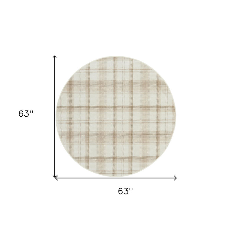 HomeRoots Plaid Power Loom Round Rug image number 2