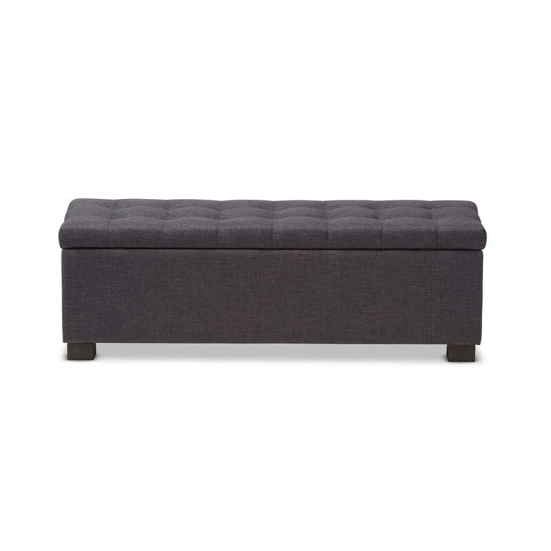 Baxton Studio Roanoke Modern Dark Grey Fabric Upholstered Grid Tufting Storage Ottoman Bench