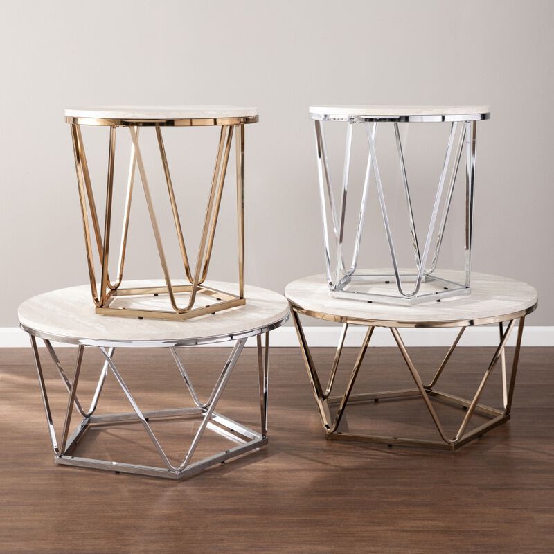 Hivvago 23 Inch  Champagne Manufactured Wood And Iron Round End Table