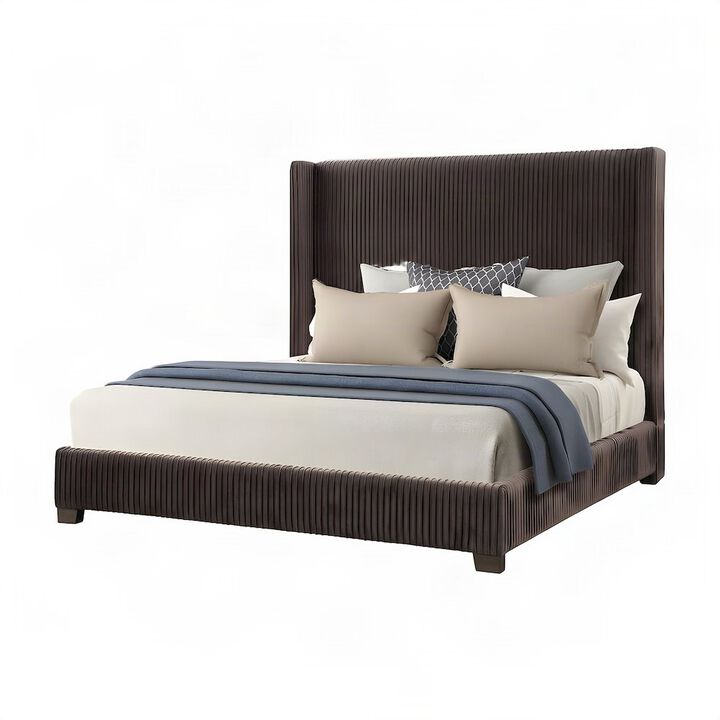 FurniFact Upholstered King Platform Bed Frame and Headboard, Rubberwood