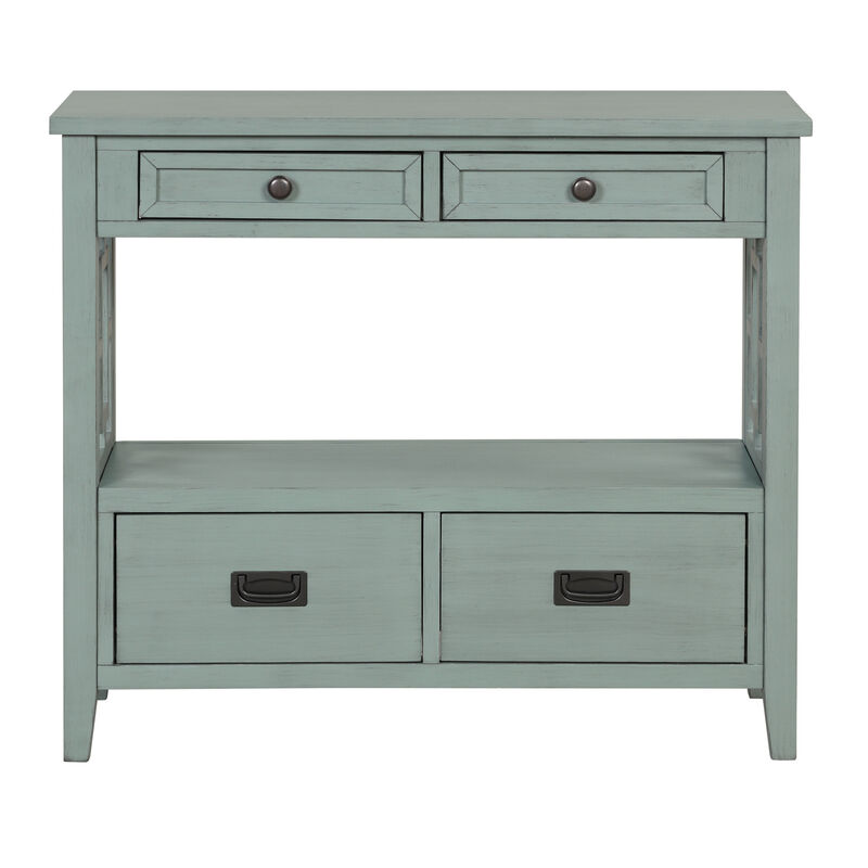 GOODSILO Farmhouse Pine Wood Console Table Entry Sofa Table with 4 Drawers and Storage Shelf image number 0