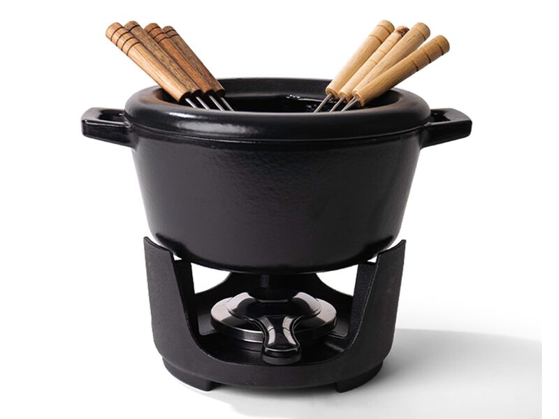 Alva Nori Enameled Cast Iron Fondue Set 2Qt. - Oven Safe and Made without PFAS, PFOA & PTFE - Includes 8 Fondue Forks, Fondue Pot, Adjustable Burner & Stand image number 0