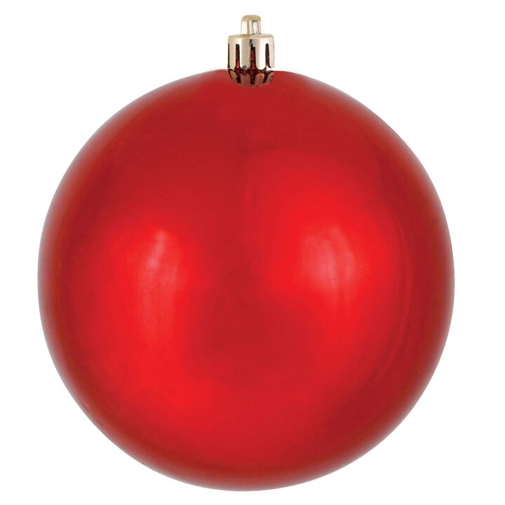 Vickerman 4" Red Shiny Ball Christmas Ornament, Shatterproof UV Resistant Plastic, Set of 6 for Christmas Tree Decor - Floral Wire for Reliable Hanging.