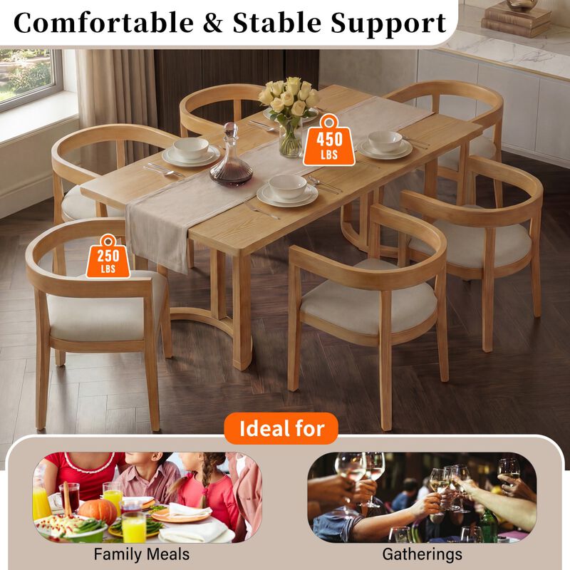 7 Piece Rectangular Dining Table Set with 6 Upholstered Barrel Back Chairs, wood grain kitchen table set, modern dining room table set image number 7