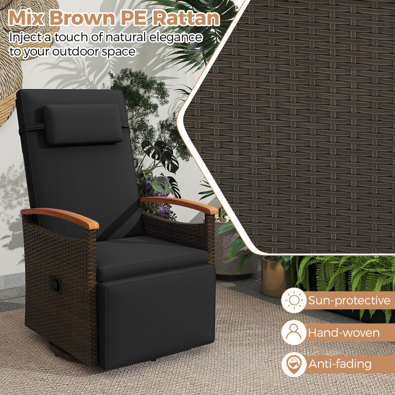 Outdoor Rattan 360 Degree Swivel Reclining Chair with Adjustable Back and Footrest image number 5