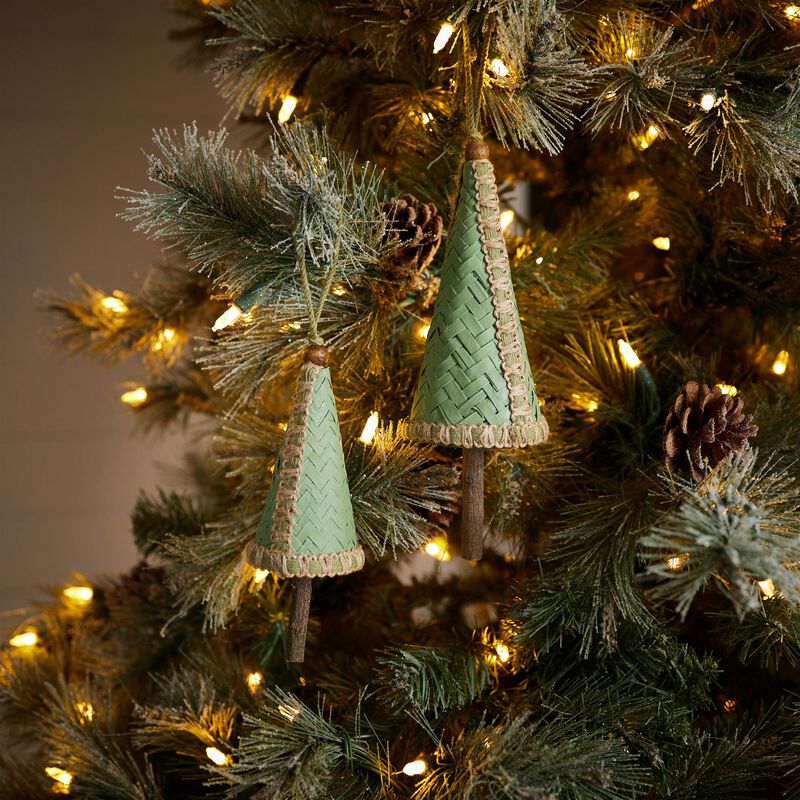 Woven Bamboo Holiday Ornaments (Set of 4) &ndash; Pine Tree Decorations for Rustic, Eco-Friendly Christmas Tree Decor