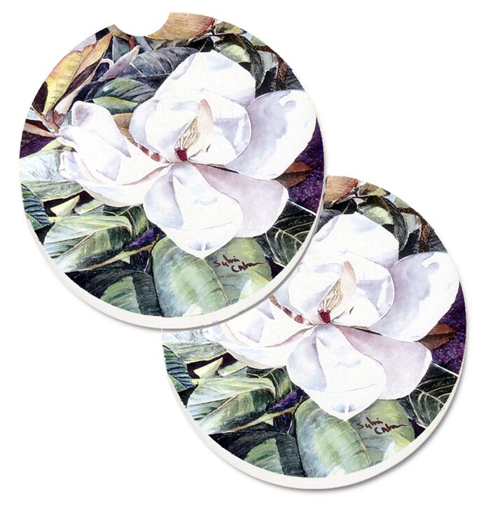 Caroline's Treasures Flower - Magnolia Set of 2 Cup Holder Car Coasters 8002CARC, 2.56, Multicolor