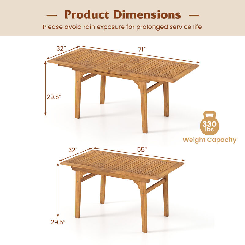Expandable Patio Dining Table for 6-8 People with Umbrella Hole, Outdoor Furniture
