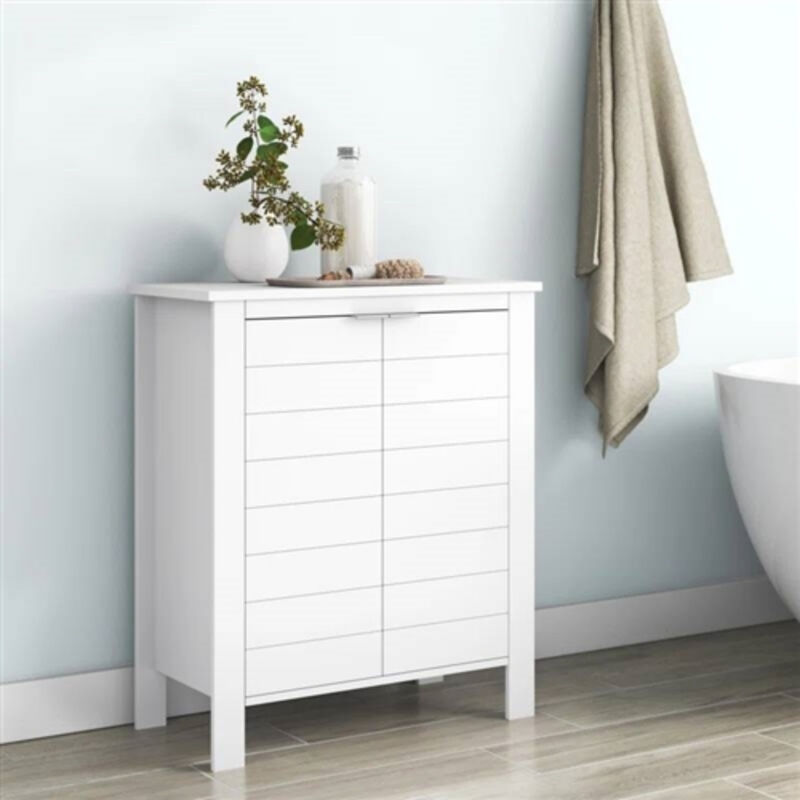 Bathroom Linen Storage Cabinet in Warm Wood Finish with Handy Shelf
