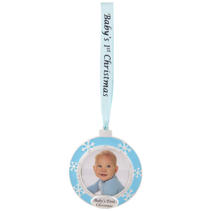 3" Blue Silver-Plated Baby's First Christmas Ornament with European Crystals image number 0
