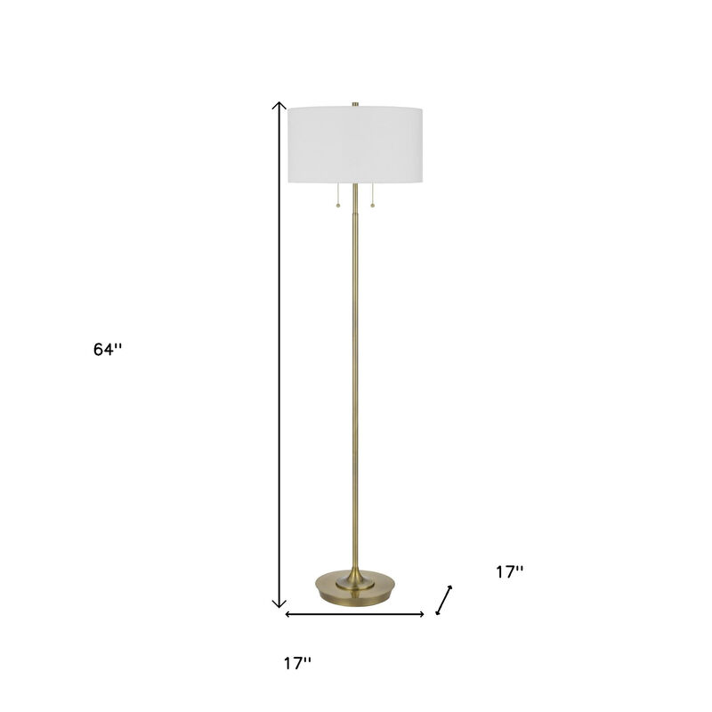 HomeRoots 64" Brass Two Light Traditional Shaped Floor Lamp With White Rectangular Shade image number 2