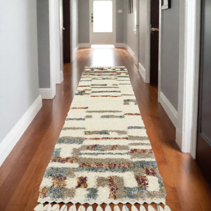 HomeRoots Abstract Shag Distressed Area Rug With Fringe