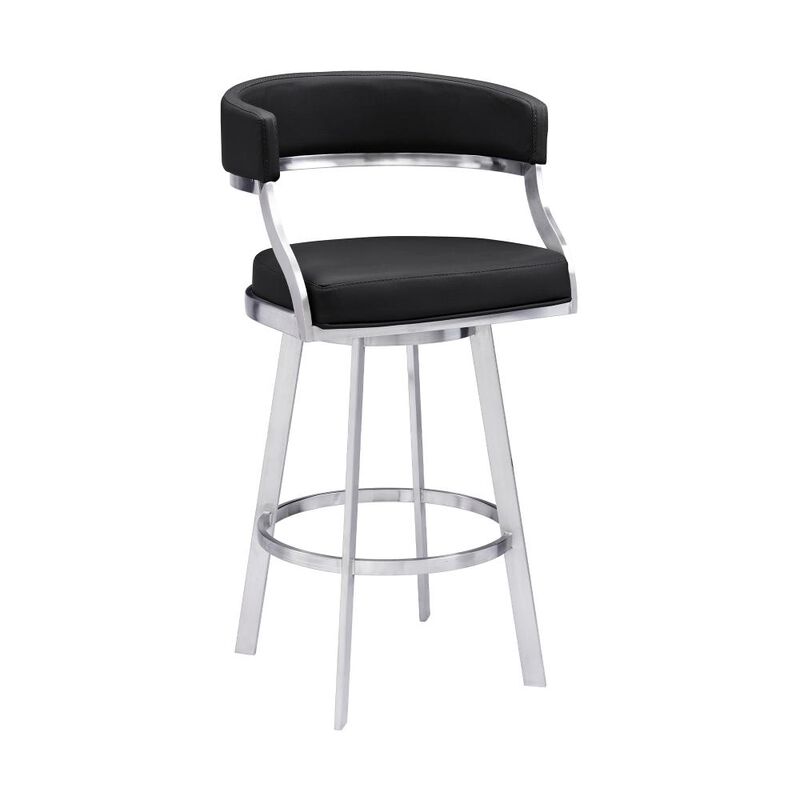 Hivvago 26 Inch Black And Silver Faux Leather And Iron Swivel Low Back Counter Height Bar Chair
