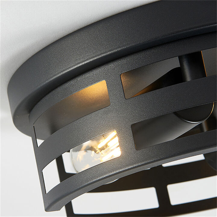 11 in. 2-Light Black Flush Mount Ceiling Lamp (Set of 2)