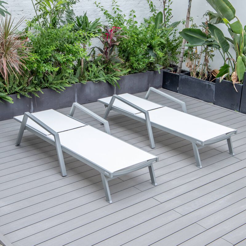 LeisureMod Marlin Poolside Outdoor Patio Lawn and Garden Modern Powder Coated Aluminum Frame Suntan Sling Chaise Lounge Chair with Armrests, Set of 2 image number 2