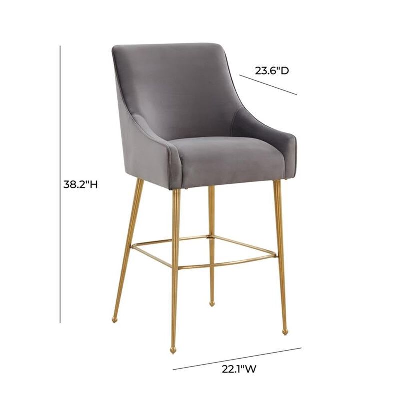 Tov Furniture Beatrix Dark Grey Velvet Upholstered Counter Stool - Gold Legs image number 2