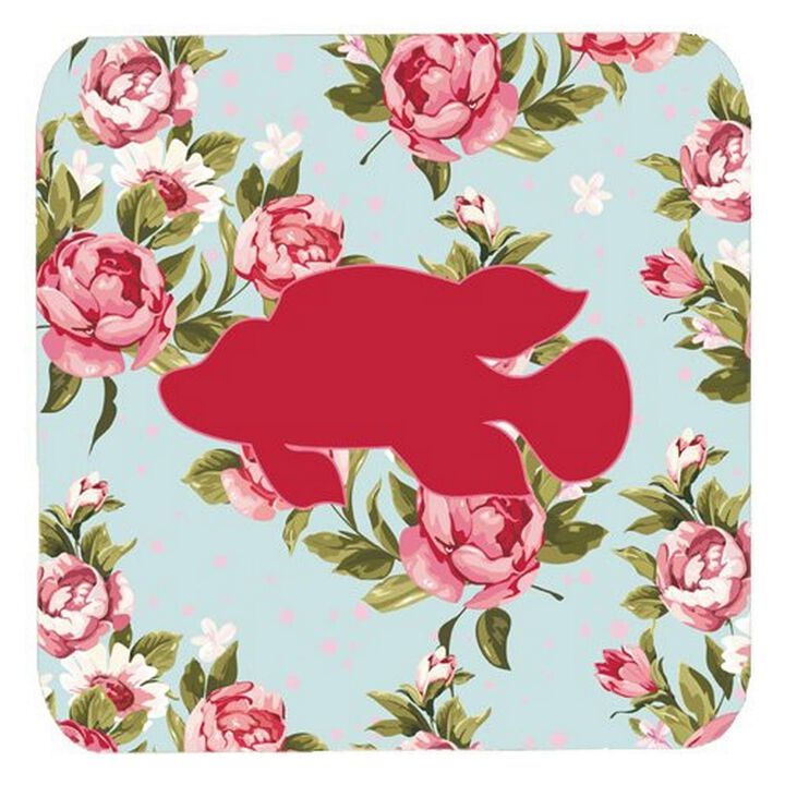 Caroline's Treasures BB1013-RS-BU-FC Fish-Tropical Fish Shabby Chic Blue Roses Foam Coasters (Set of 4), 3.5 H x 3.5 W, Multicolor