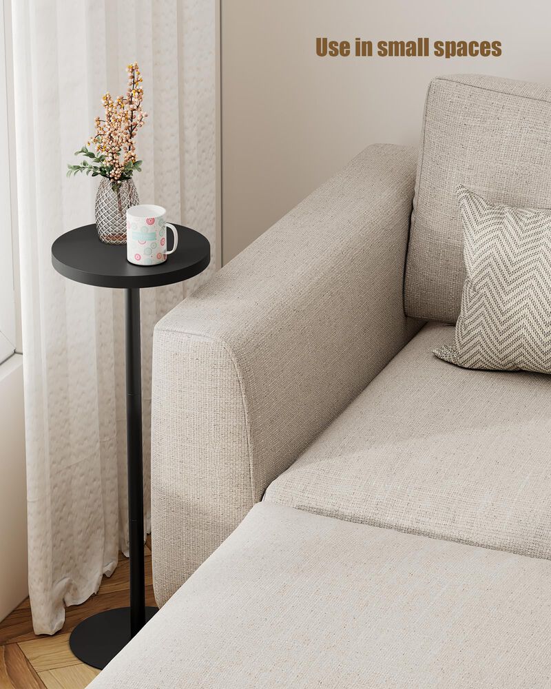 TUTOTAK Tall Round Side Table, Small End Table, Set of 2, Beside Table, Drink Table, Pedestal Side Table, livingroom, Black TB01