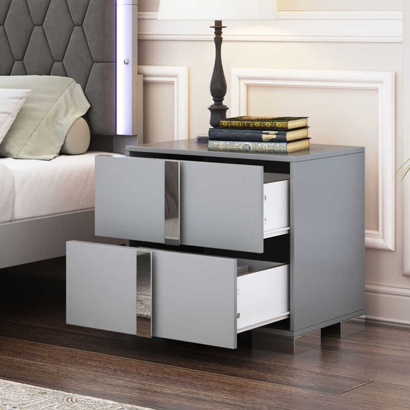 GOODSILO 2-Drawer Mirrored Nightstand Sturdy Bedside Table with Metal Feet Spacious Storage for Bedroom Living Room End Table Home Furniture Piece image number 7