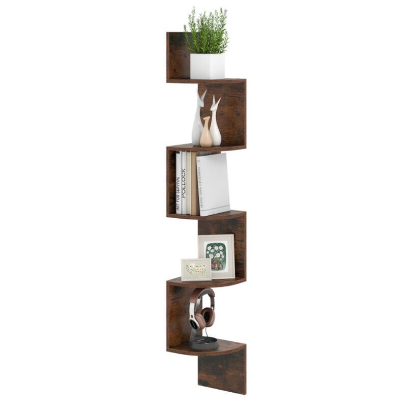 Hivvago 5-Tier Corner Shelf Floating Bookshelf Wall Mounted Storage Organizer
