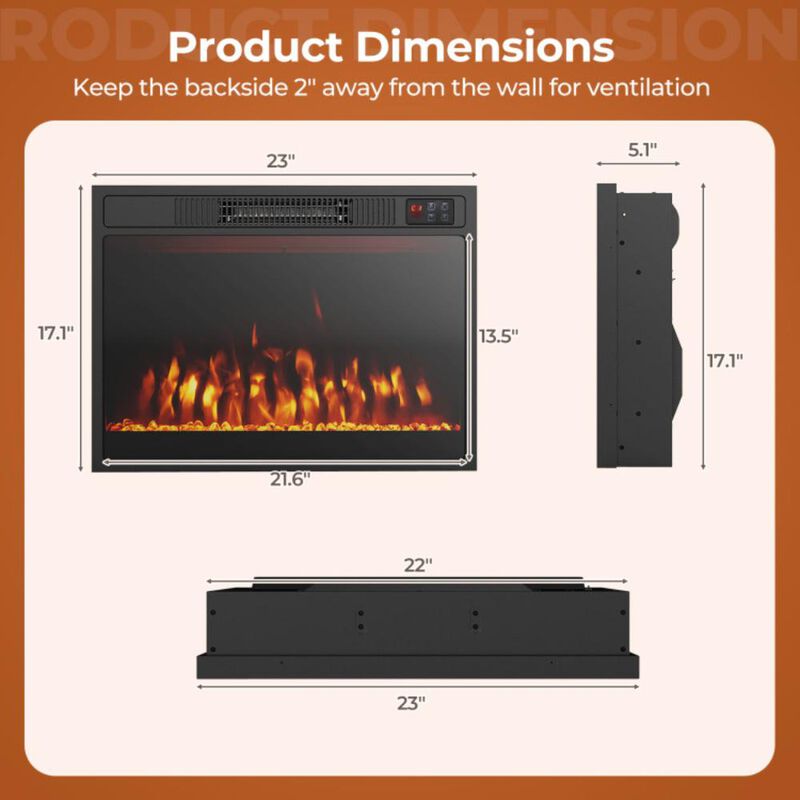 Hivvago 23 Inches 750W/1500W Electric Fireplace Heater with Alter Flame Color and Brightness