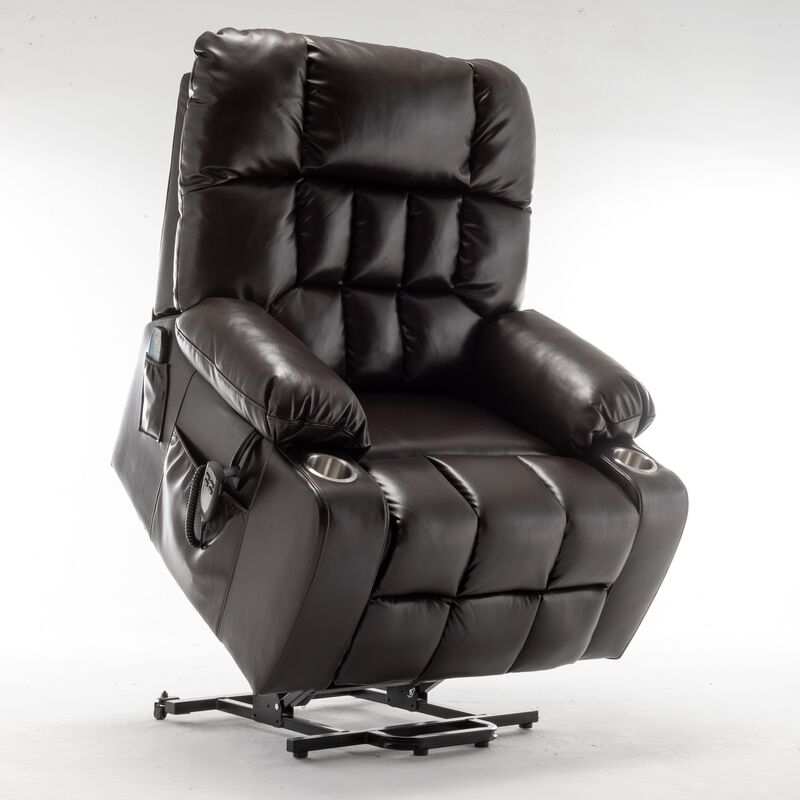 Leather Lift Recliner with Heat and Massage Lift Sofa Chair with 2 Pockets, 2 Cup Holder, 2 Remote image number 0