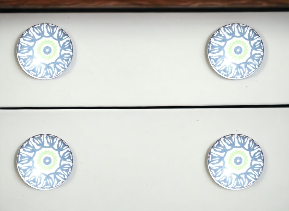 HomeRoots Set of Eight Light Blue And White Ceramic And Metal Drawer Pull Knobs