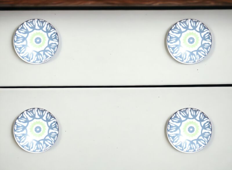 HomeRoots Set of Eight Light Blue And White Ceramic And Metal Drawer Pull Knobs image number 1