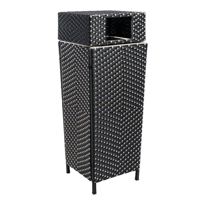 Keaton Modern All-Weather Wicker/Metal Lidded Hideaway Outdoor Trash Can