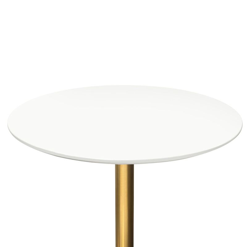 Rely Dining Table, 36 Inch Round White Lacquer Top, Gold Metal Base image number 2