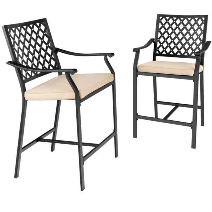 Hivvago 2 Pieces Patio Bar Stool with Height Cushion and Armrest