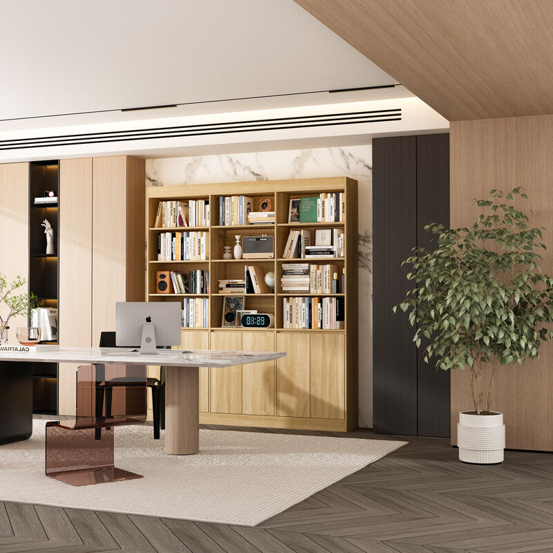 FUFU&GAGA Modern 12-Shelf Wooden Bookcase with 6 Doors, Brown Textured Finish (70.9''W x 12''D x 78.7''H) image number 8