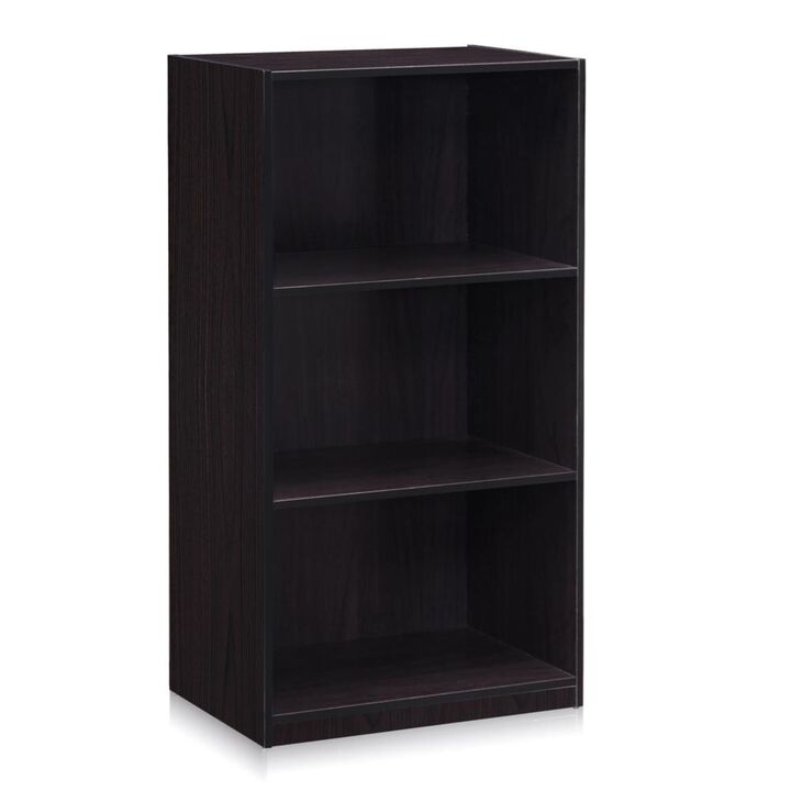 Furinno Basic 3-Tier Bookcase Storage Shelves, Dark Walnut