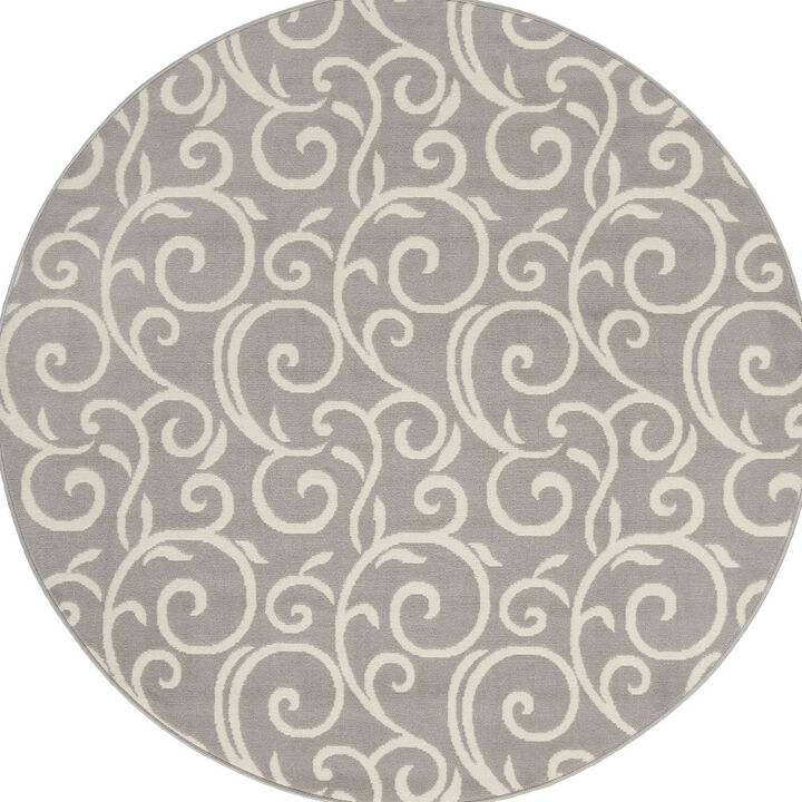 HomeRoots Round Floral Vines Power Loom Area Rug