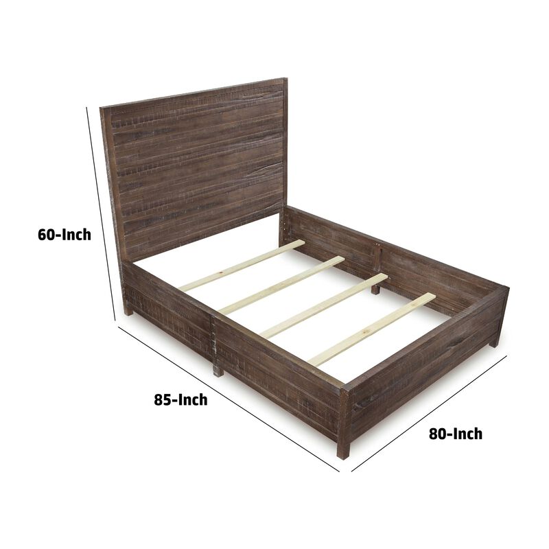 Cas Sengon Tekik Low Profile Panel King Bed, Rough Hewn, Brown