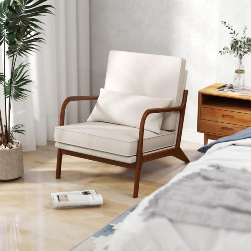 Hivvago Modern Accent Chair with Rubber Wood Armrests and Removable Back
