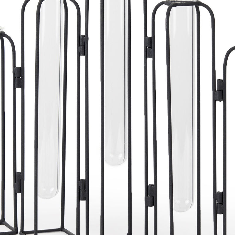 HomeRoots 11" Clear And Black Glass And Metal Five Tube Table Vase image number 2