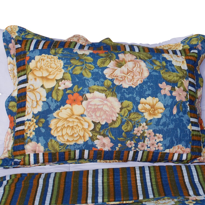 Queen Size Cotton 3-Piece Quilted Printed Quilt Set with Matching Pillow Shams image number 2