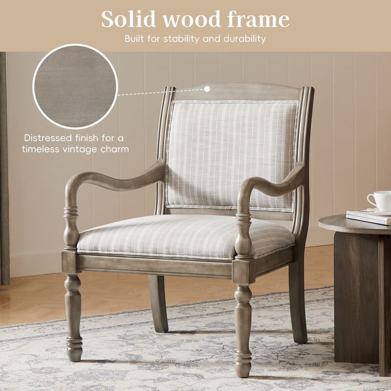 Merax Solid Wood Accent Chair with Cylindrical Spindle Legs, Carved Details, Durable Polyester Upholstery image number 4
